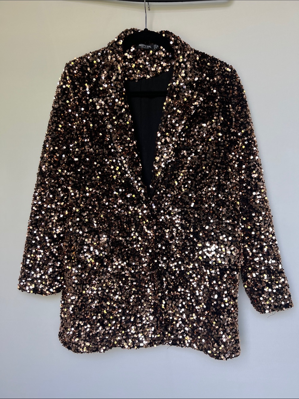 Nasty Gal Bronze Gold Sequin Blazer Oversized Size 6 Holiday Party Glam